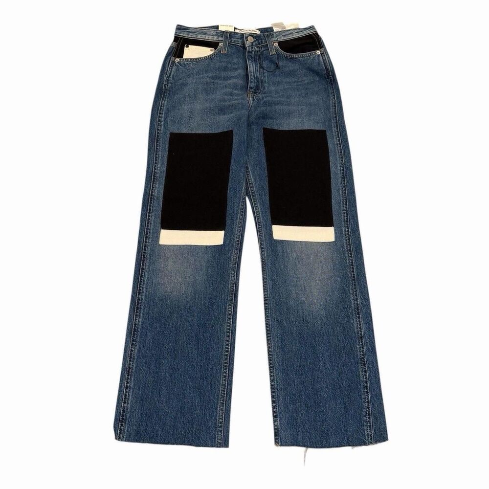 Calvin Klein Jeans Womens Denim Patch 27x28 High Rise Slim Straight Not Hemmed